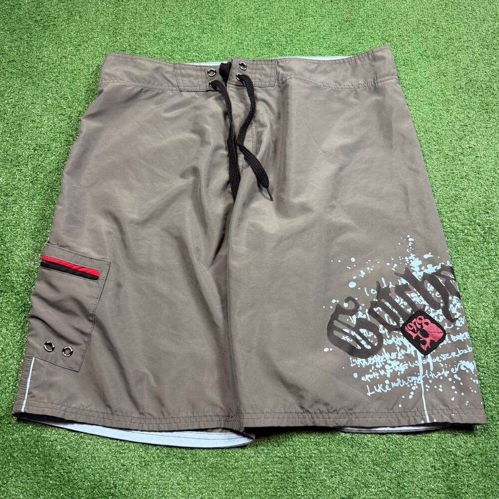 Gotcha Board Shorts Gray Blue Graphic Surf Swim Y2K Trunks Mens 38 Beach Summer